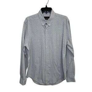 Zara Man Slim Fit Long Sleeve Button-Down Shirt Light Blue Black Dots Size XL